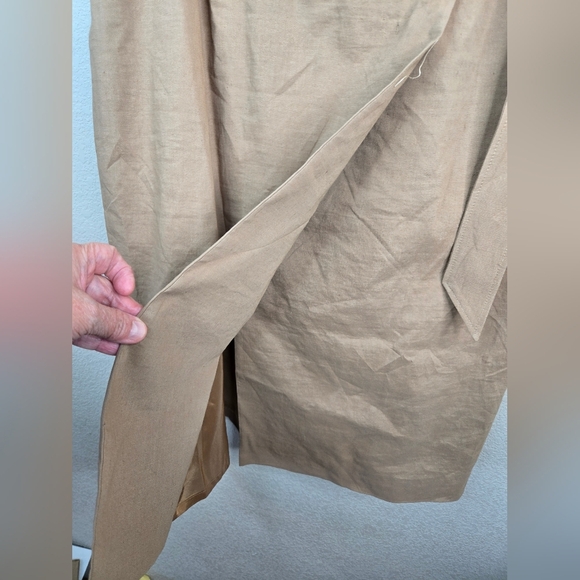 Boss Womens Career Dress Sz 14 Faux Wrap Linen Blend Pockets Lined Beige Belted - Picture 6 of 16